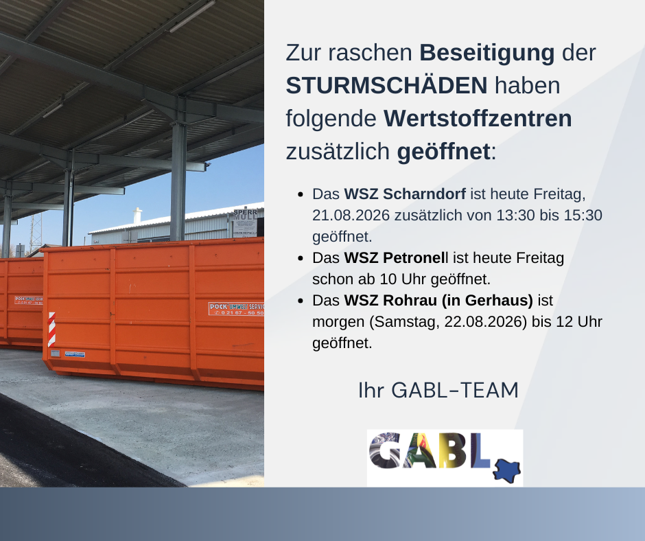 Sturmsch&auml;den rasch entsorggen - WSZ zus&auml;tzlich ge&ouml;ffnet
